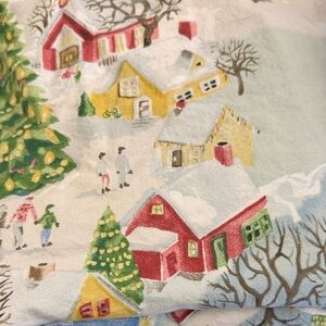 Pottery Barn Holiday Village Queen sheet set, 1 flat, 1 fitted, 2 pillow cases